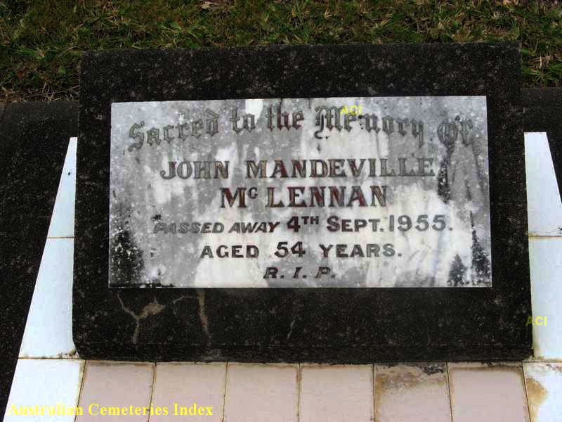 Photo of headstones/John Mandeville McLennan d1955 hdstn Sth Grafton